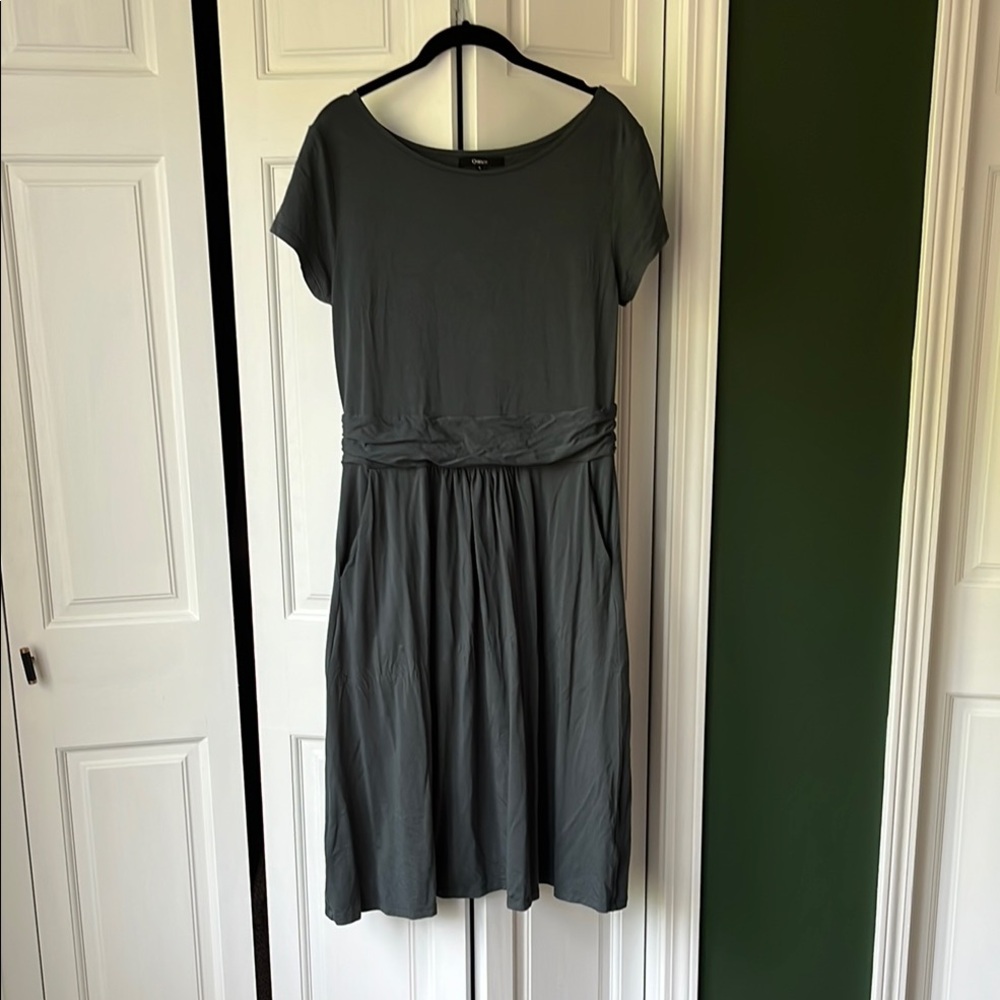 Quince Gray/green Crew Neck Midi Sundress